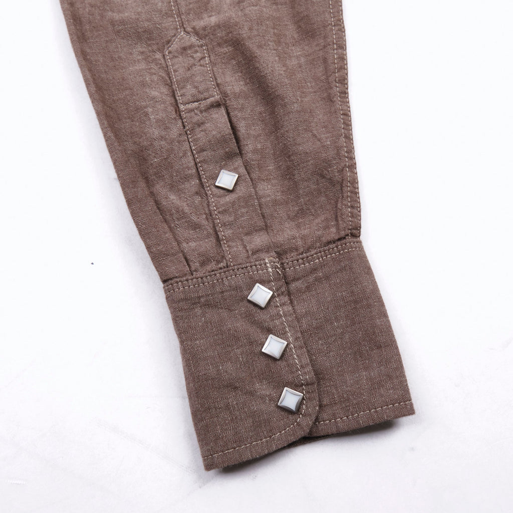 Freenote Calico Western shirt in dusty brown with button-up front and plaid pattern, casual clothing for men.