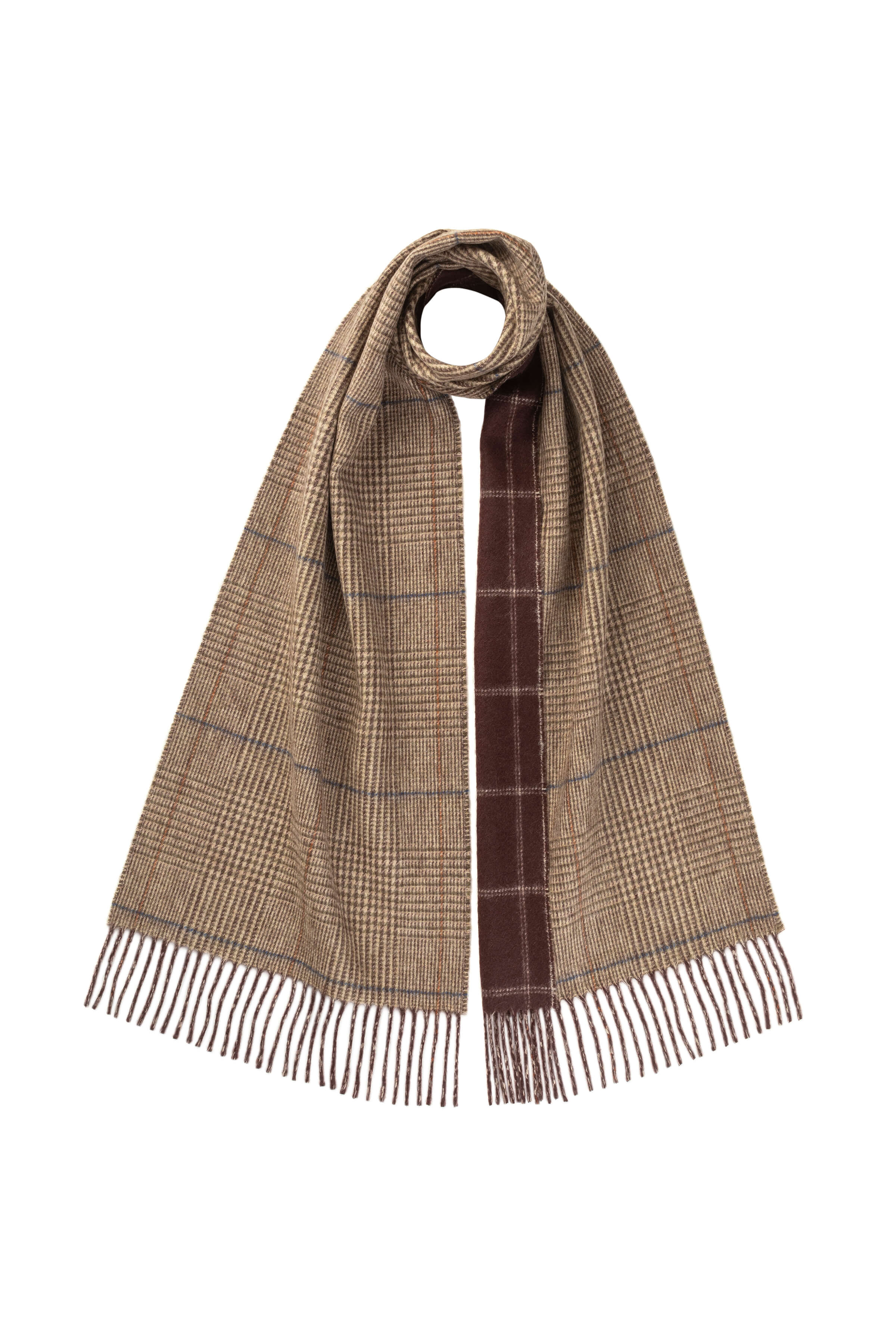 Reversible Cashmere Scarf - Burgundy & Beige Windowpane