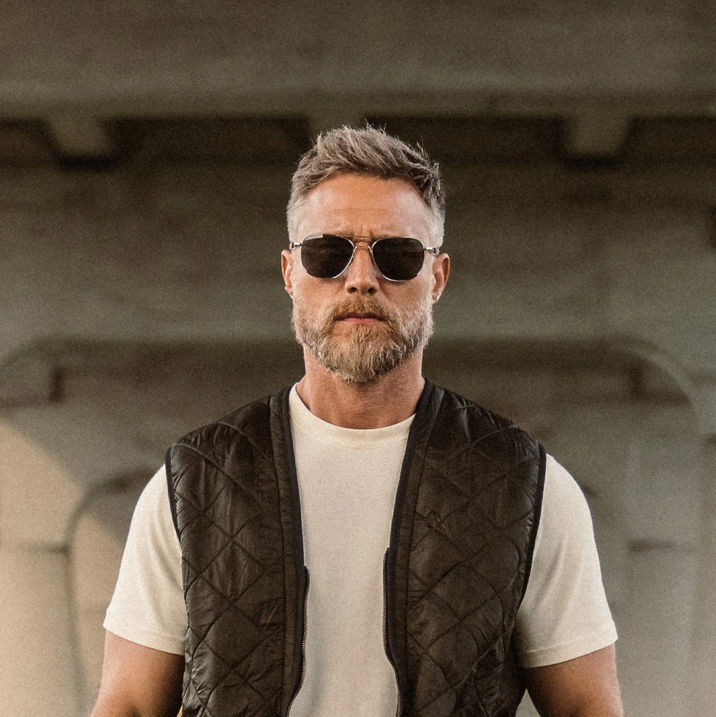 Randolph USA Aviator accessories in gunmetal and American gray with white gold accents, showcasing sleek, stylish design.