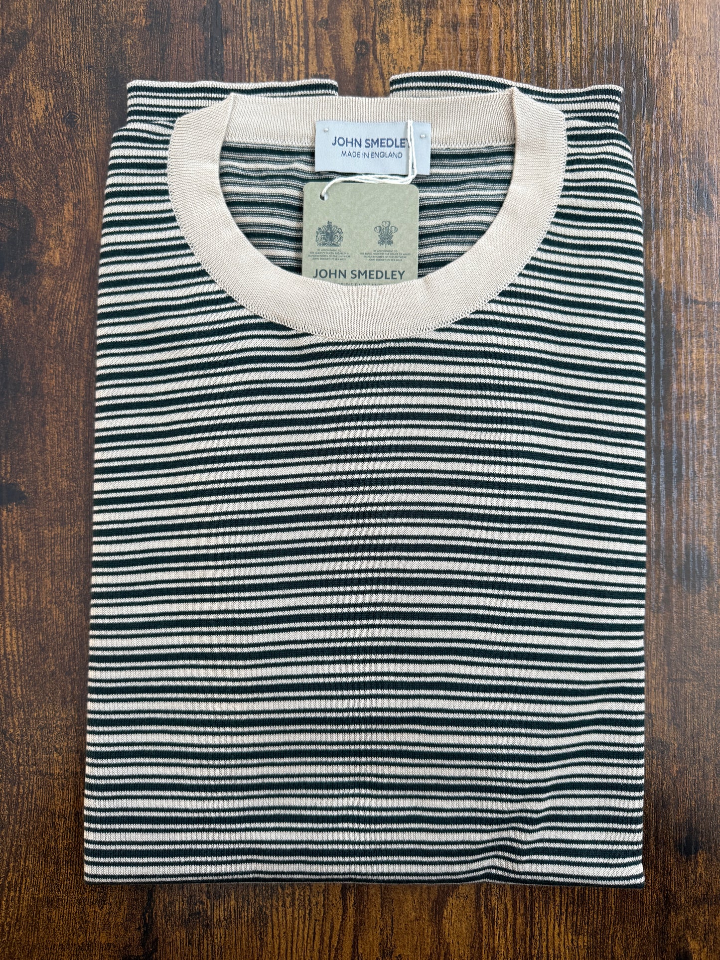 Sea Island Cotton Knitted T-Shirt - Beige/Green Stripe