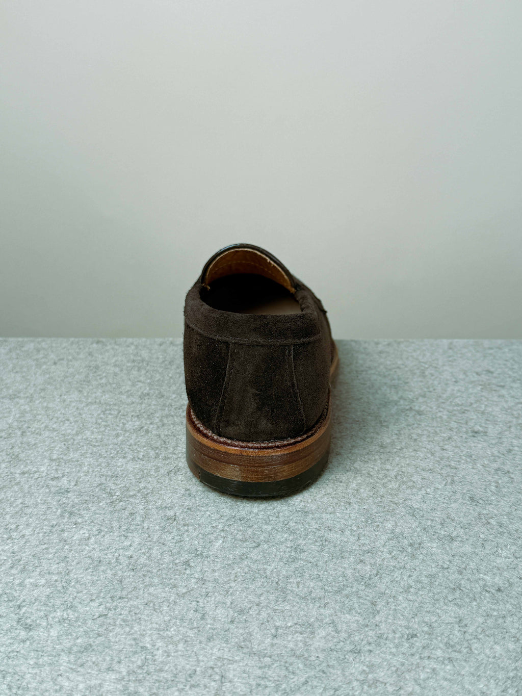 Alden Leisure Penny Loafer in chocolate suede, stylish men's footwear with classic penny strap and smooth suede finish.