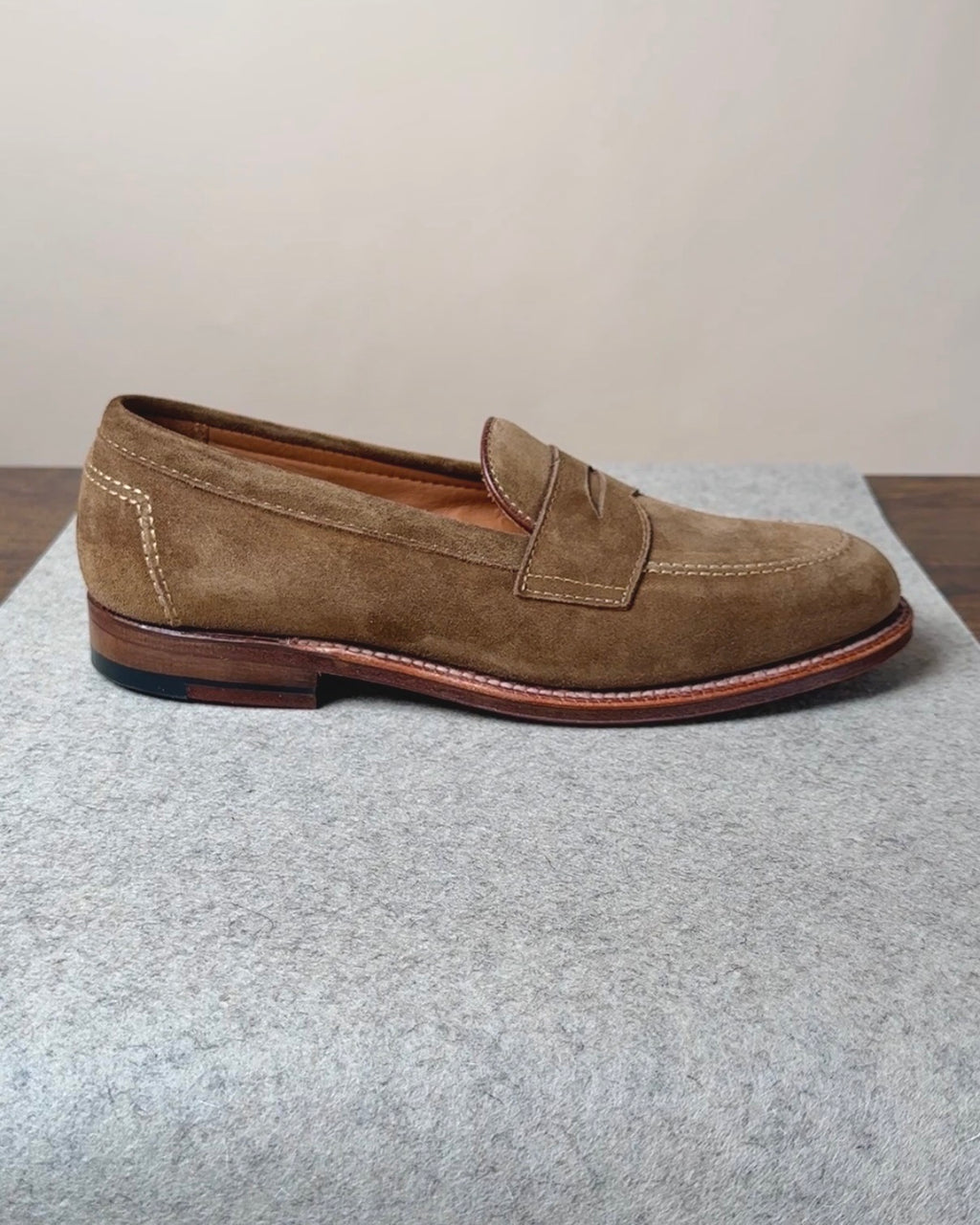 Alden Copley Penny Loafer in snuff suede, showing the classic slip-on footwear with a sleek design and smooth suede finish.