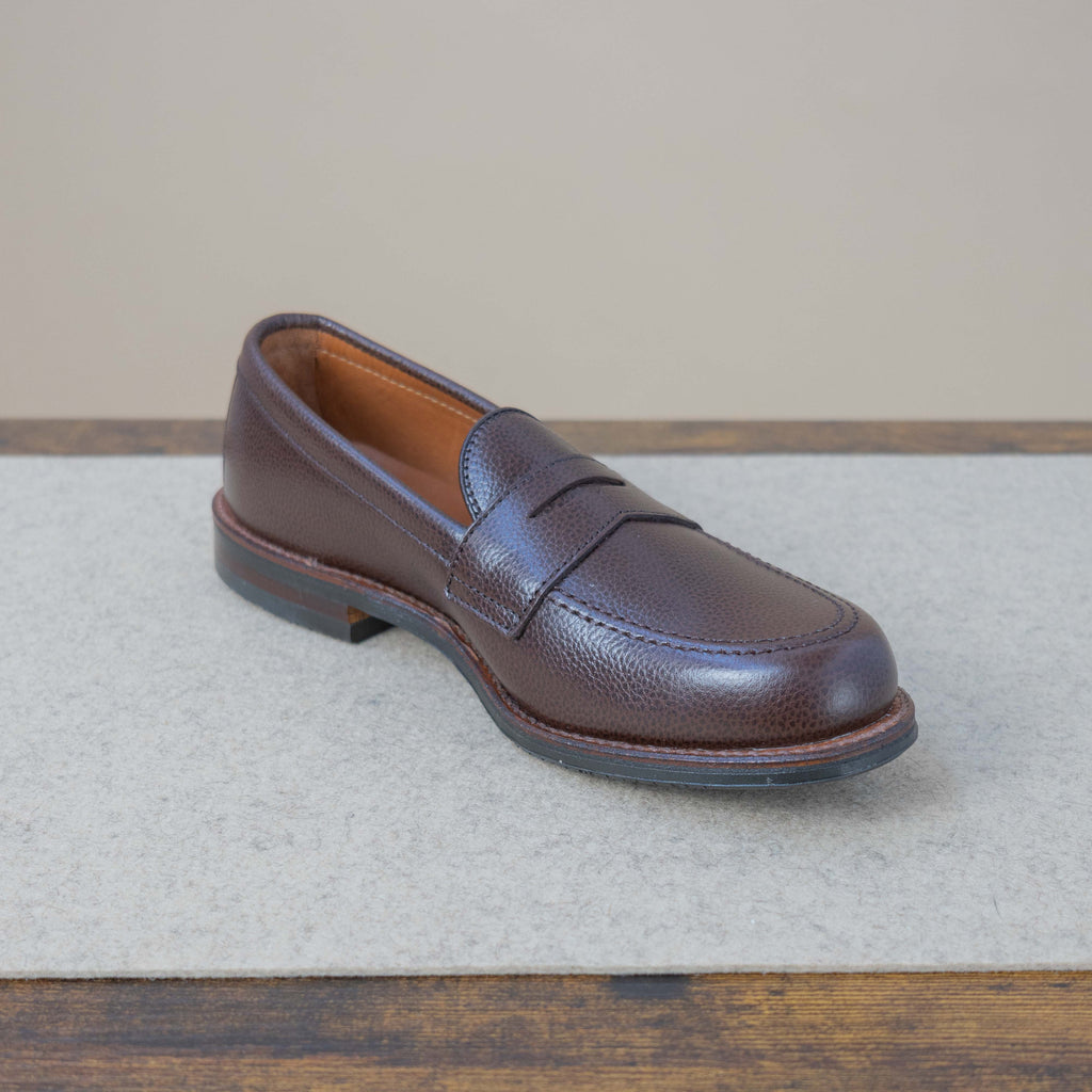 Alden Special Makeup Leisure Penny Loafer in brown JS grain leather, stylish men's footwear with classic penny loafer design.