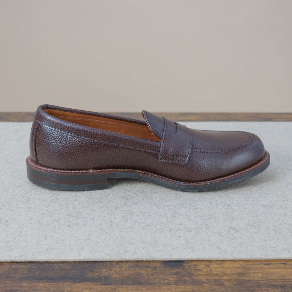 Alden Brown JS Grain Penny Loafer for women, showcasing classic slip-on footwear with a sleek leather finish and penny strap detail.