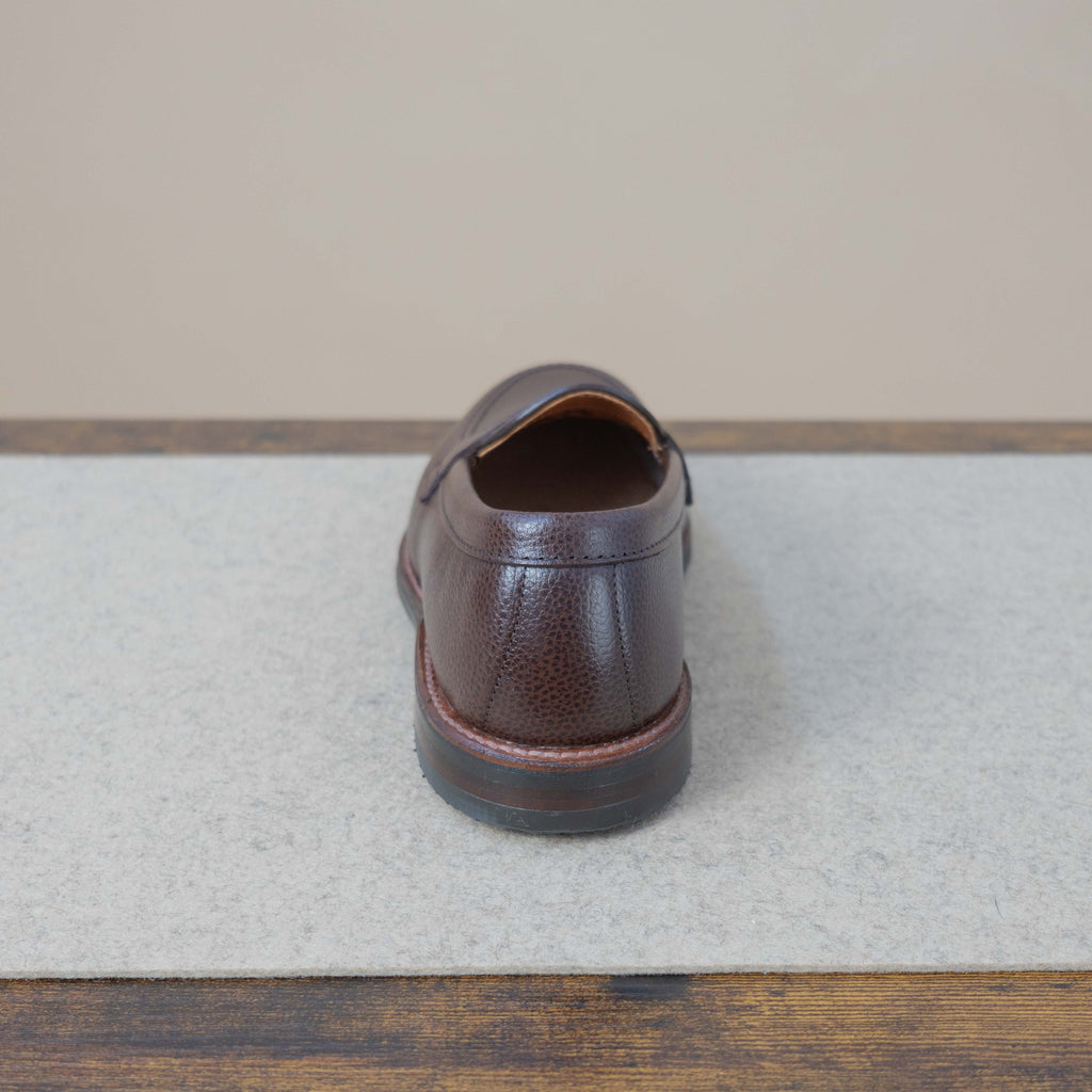 Alden Brown JS Grain Penny Loafer, men's footwear, featuring classic leather penny loafer design with a smooth grain finish.