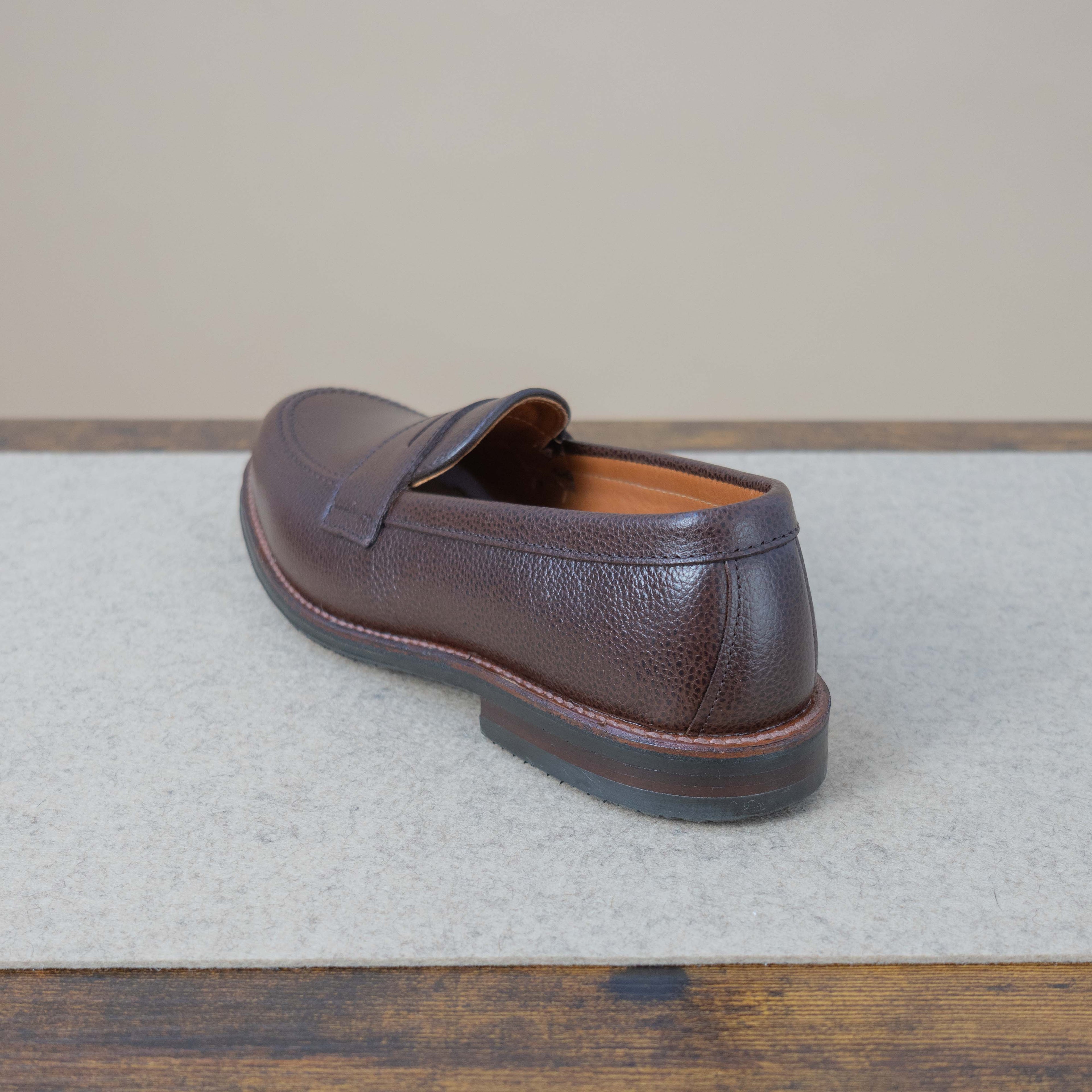 Brown Alden Special Makeup Leisure Penny Loafer in JS Grain leather, showcasing classic slip-on footwear with a sleek design.