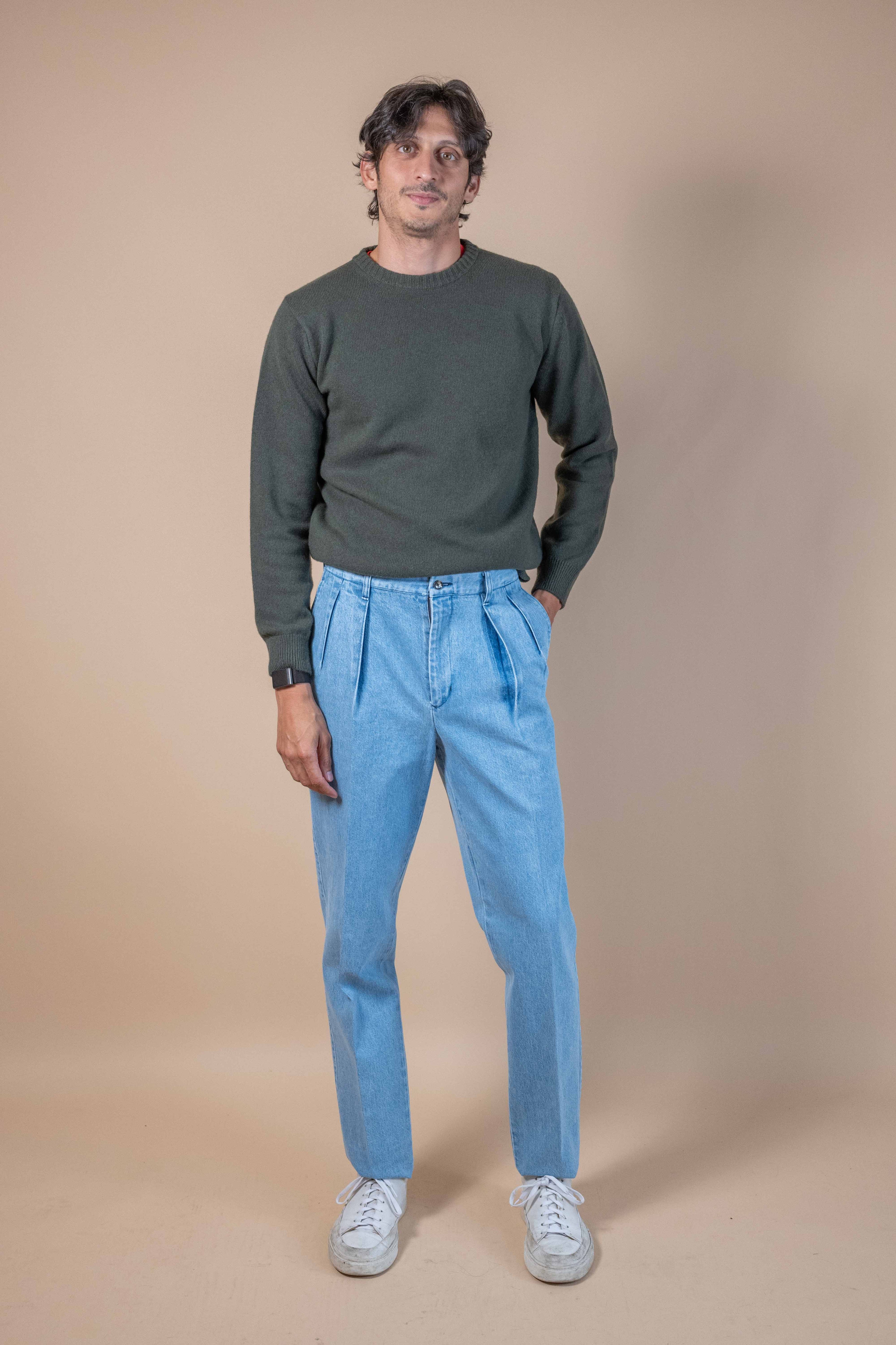 Cashmere Silk Wool Crewneck - Moss Green