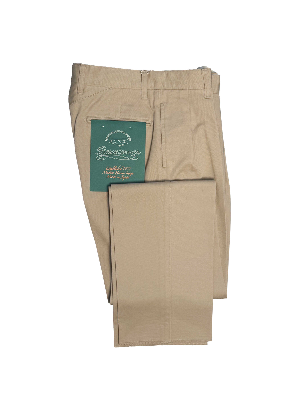 Barnstormer khaki 2-pleat chinos, classic men's clothing with front pleats and belt loops, casual and versatile style.