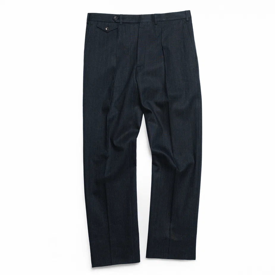 Black linen cotton trousers by J.Mueser, front view showing relaxed fit and tailored design for casual or smart outfits.
