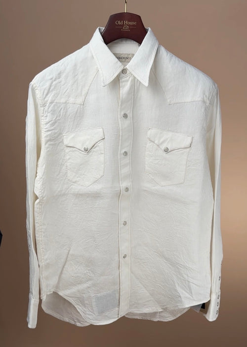 Cohérence Abiquiu Western shirt in ivory linen with aerocloth fabric, featuring a classic Western style and button-front design.
