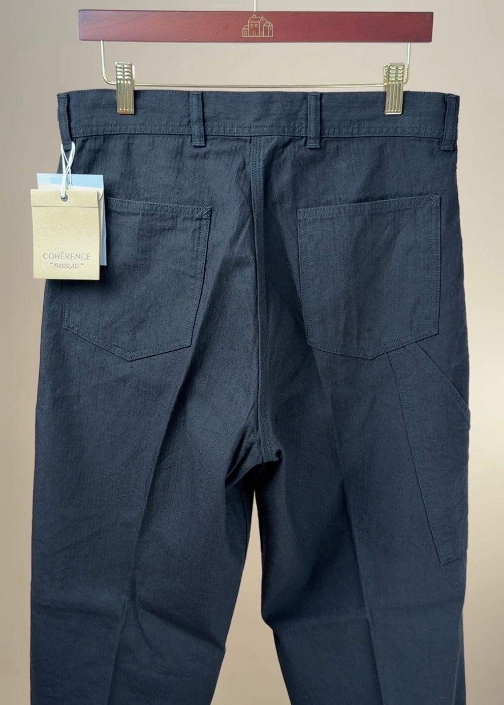 Black linen cotton Paul trousers with chevron pattern from Cohérence, featuring a tailored fit and classic style.