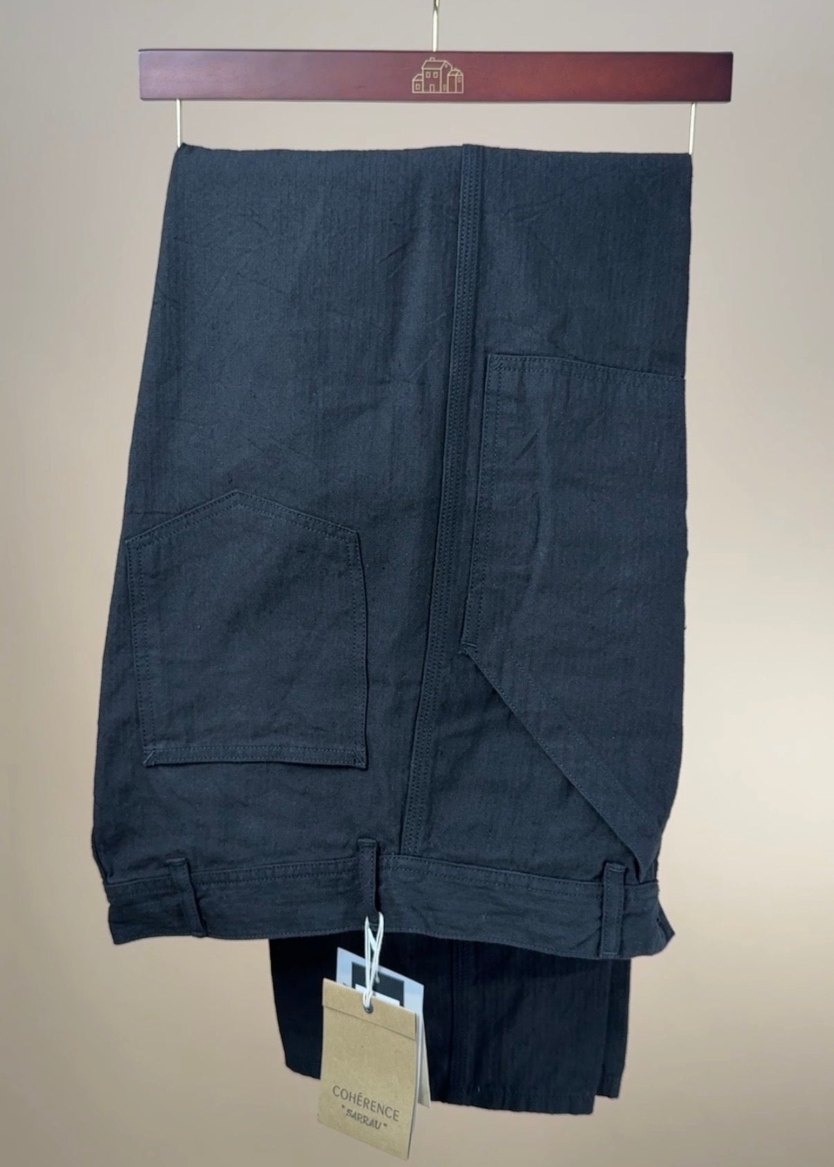 Black linen and cotton Chevron Paul trousers by Cohérence, featuring a tailored fit and stylish design.