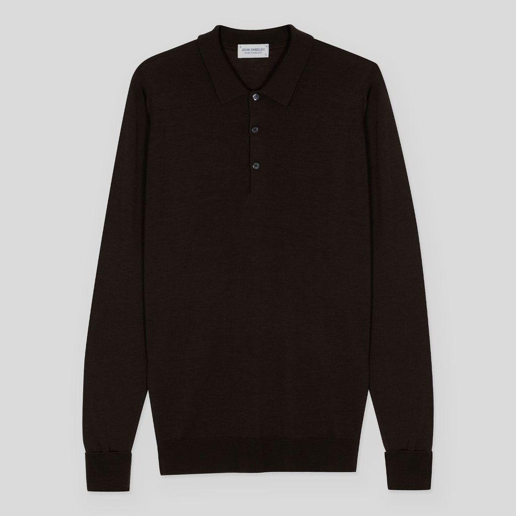 Long Sleeve Knitted Polo - Dark Brown