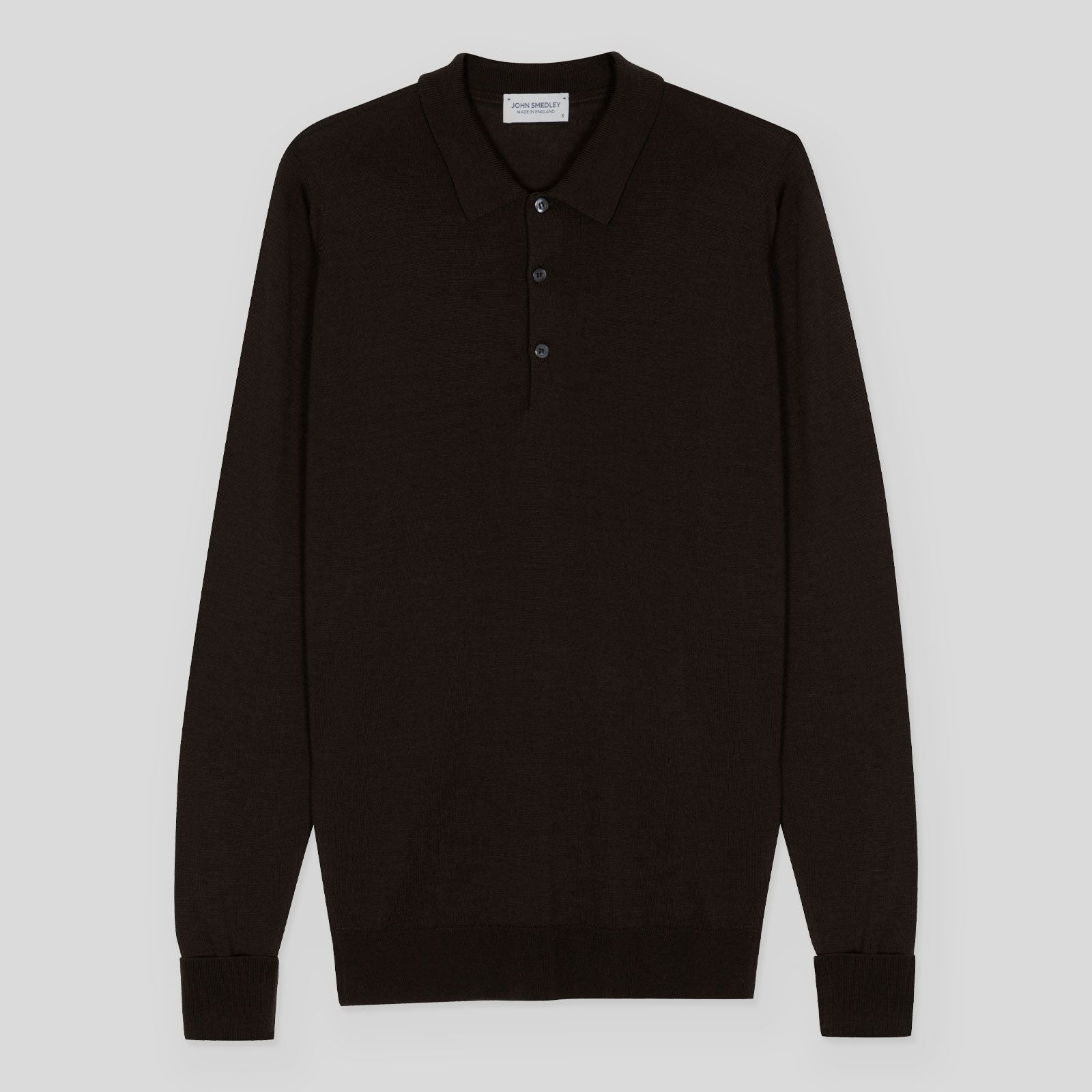 Long Sleeve Knitted Polo - Dark Brown