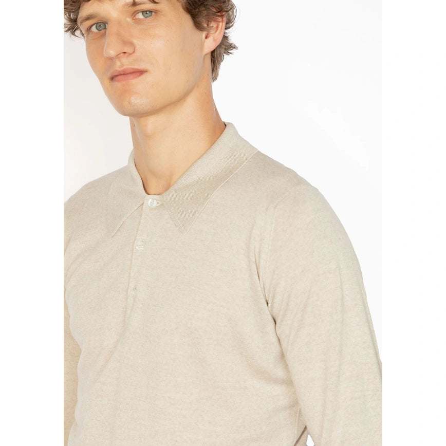 Long Sleeve Knitted Polo - Grey Fleece