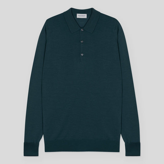 Long Sleeve Knitted Polo - Bottle Green