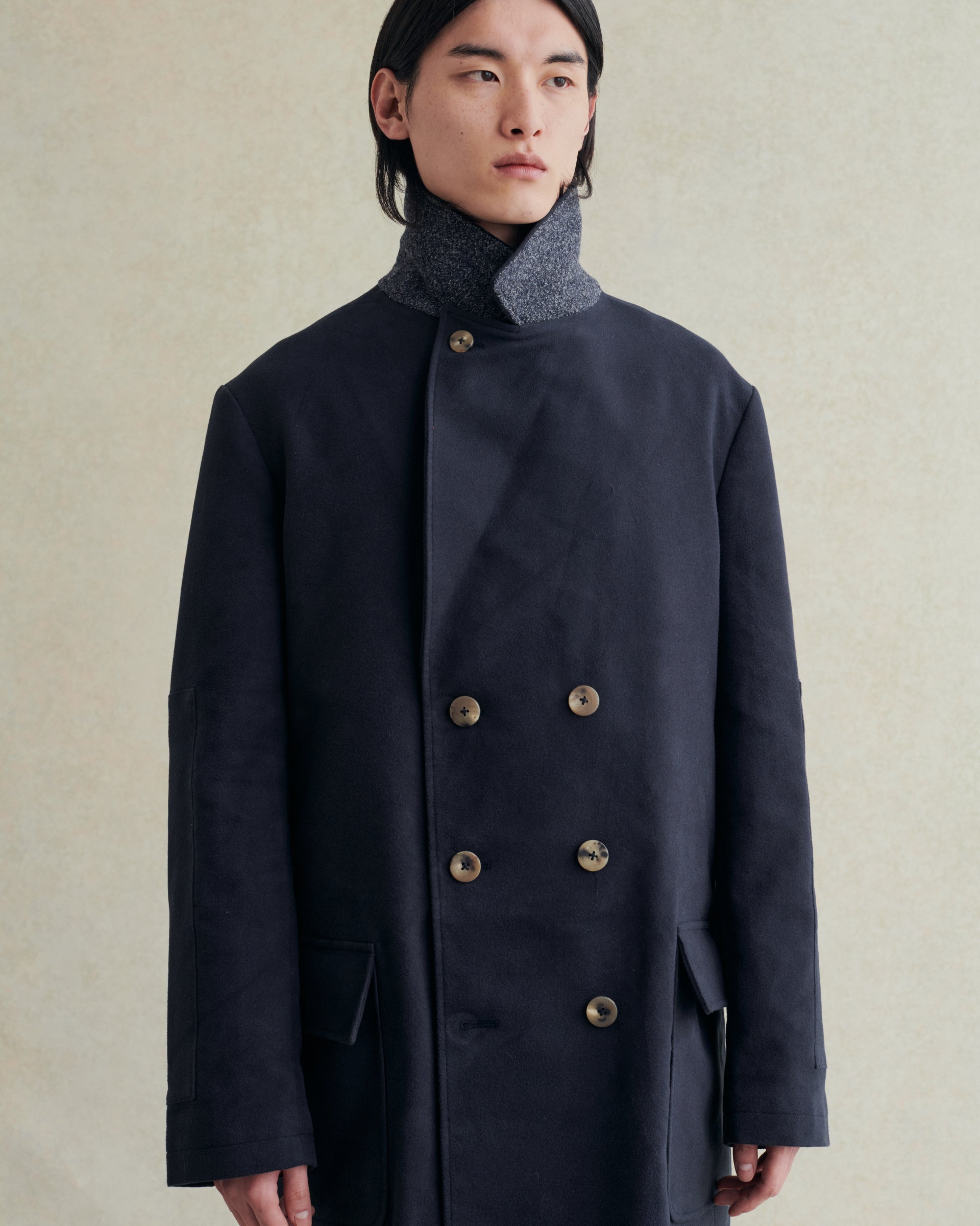 De Bonne Facture Grandad Coat - Herringbone Undyed Wool – Old