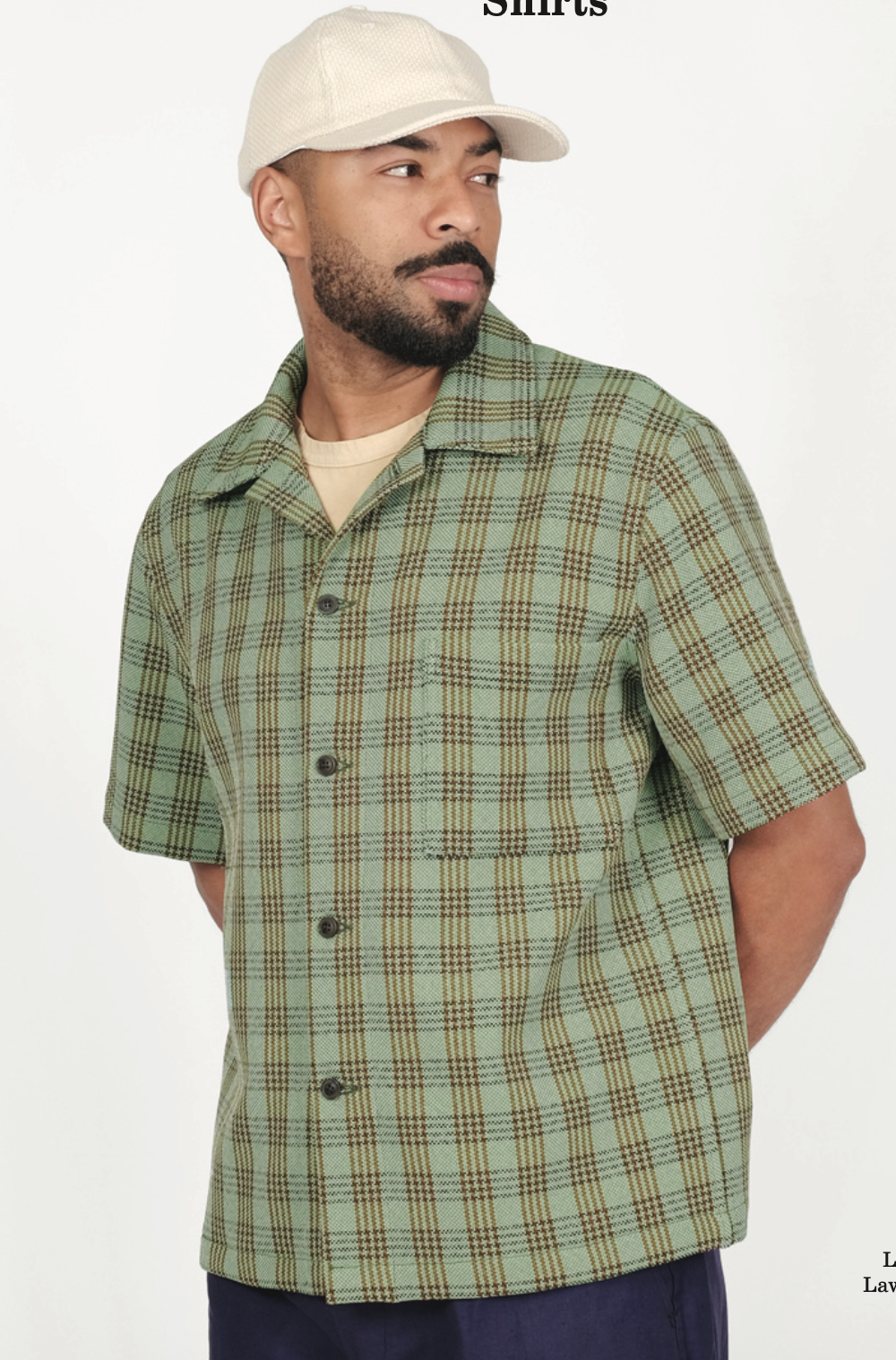 Dehen 1920 Lounge Shirt in Lawn Chair Plaid, soft casual clothing with a plaid pattern, shown on a model.