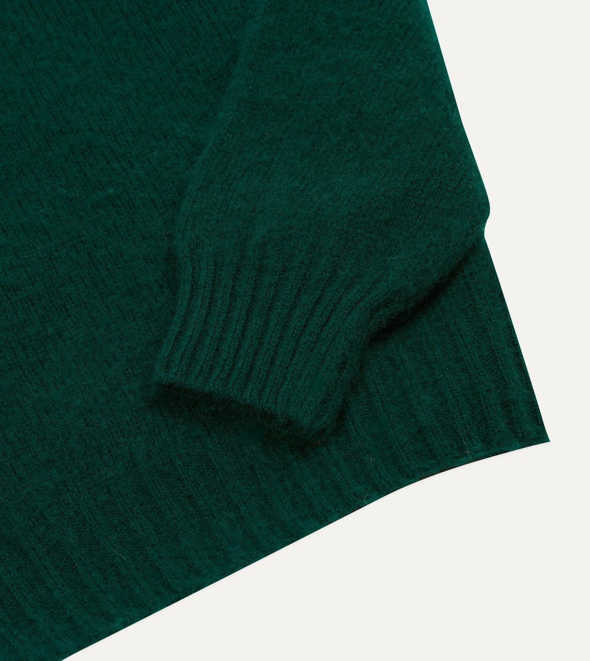 Forest green Brushed Shetland Crewneck Sweater by Drake's, made of soft brushed wool, shown on a plain background.