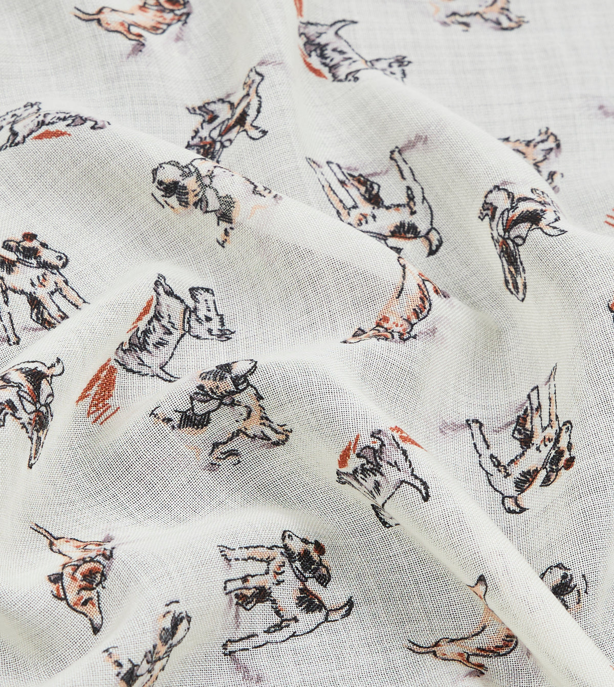Dogs Motif Wool-Silk Pocket Square - Ecru