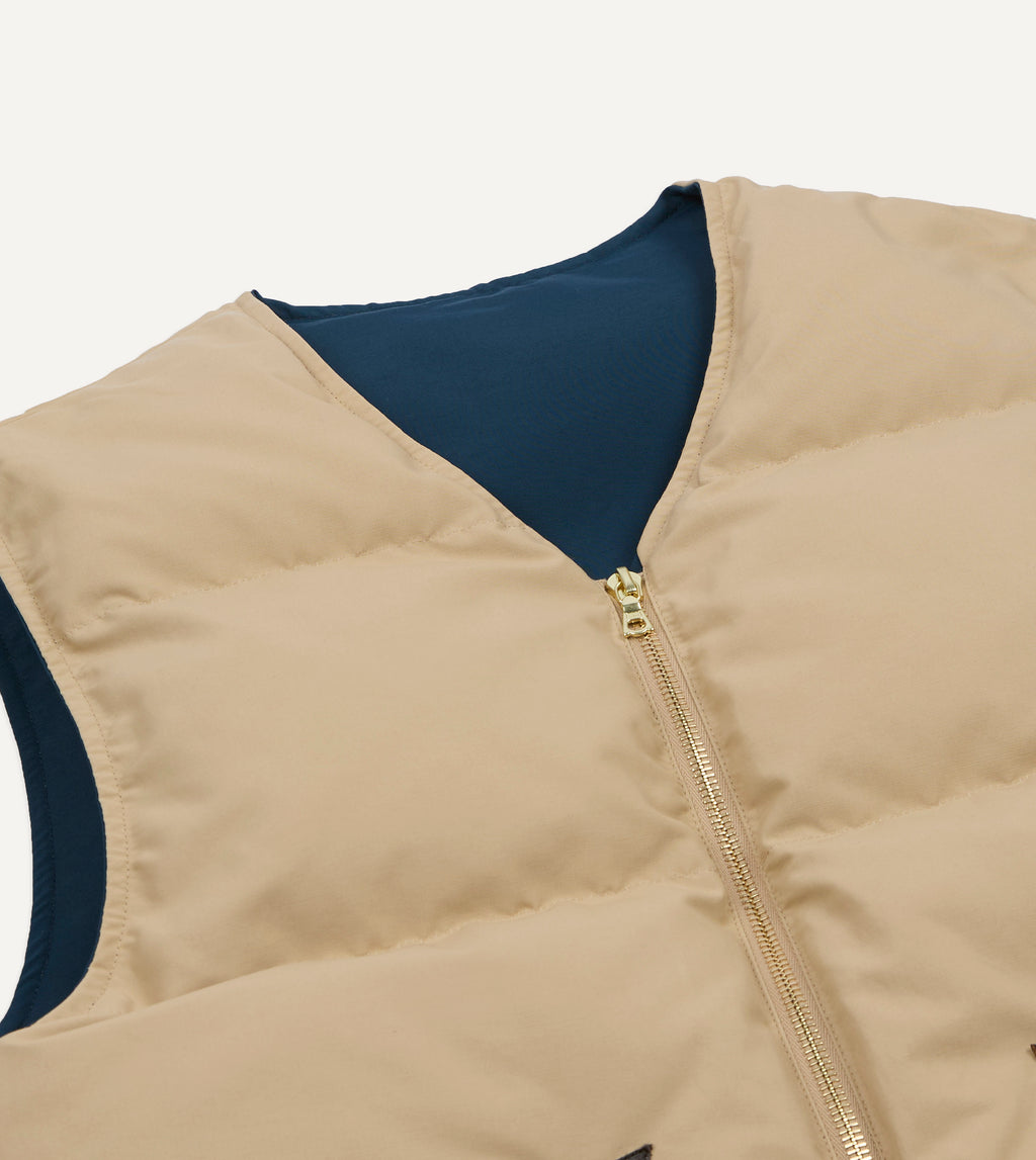 Reversible Down Vest - Petrol & Ecru