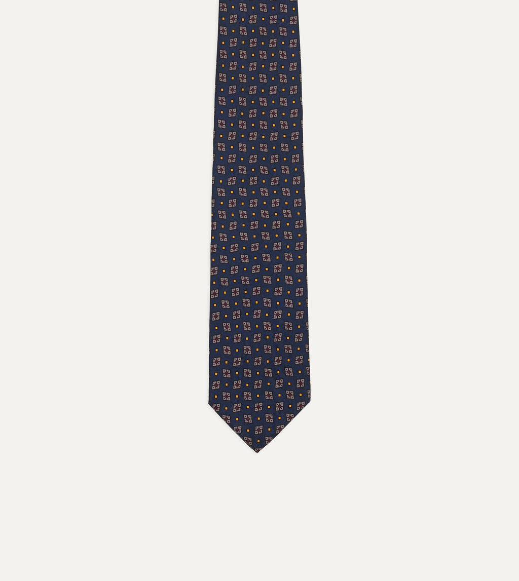 Mini Diamonds Dot Print Silk Tie - Blue, Red & Yellow