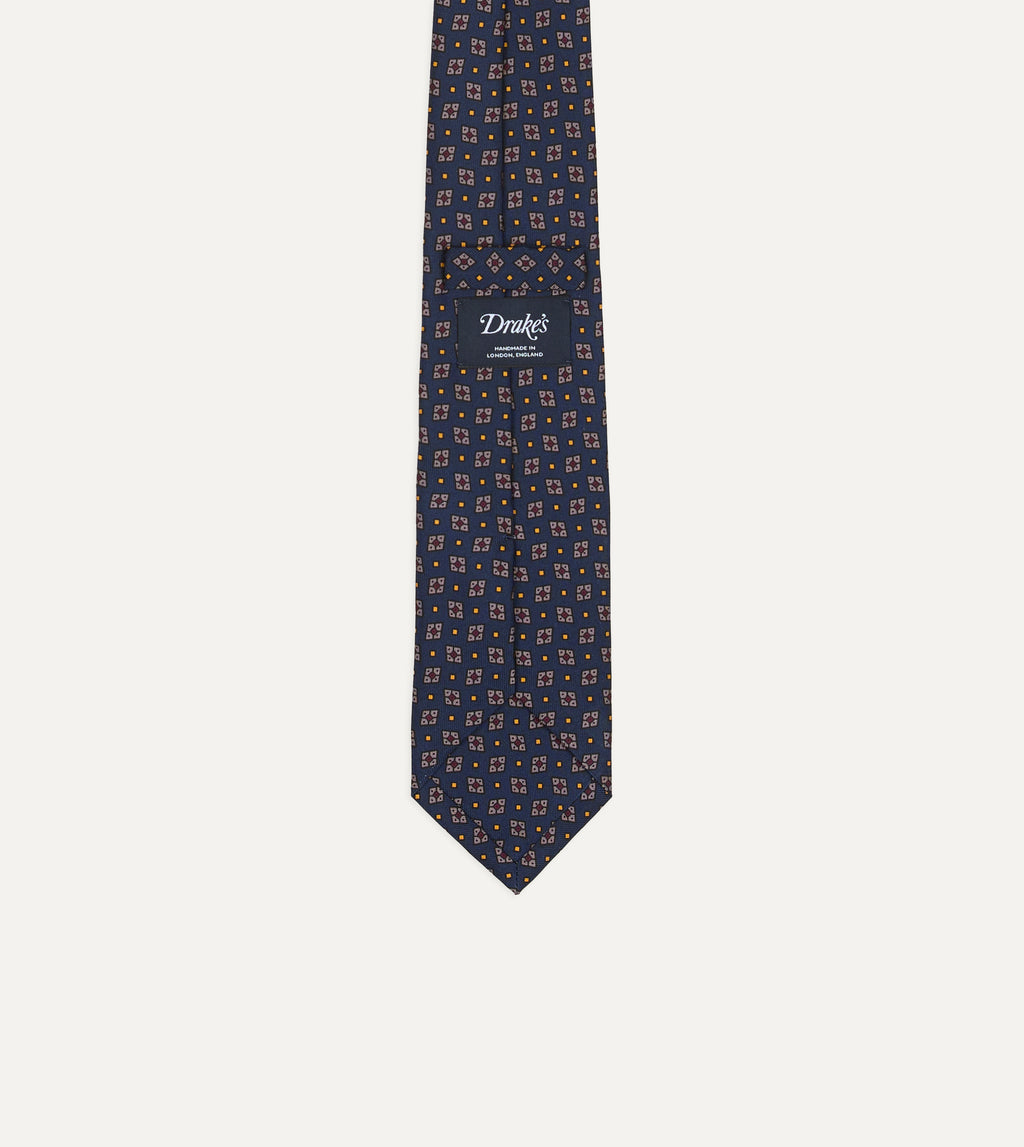 Mini Diamonds Dot Print Silk Tie - Blue, Red & Yellow