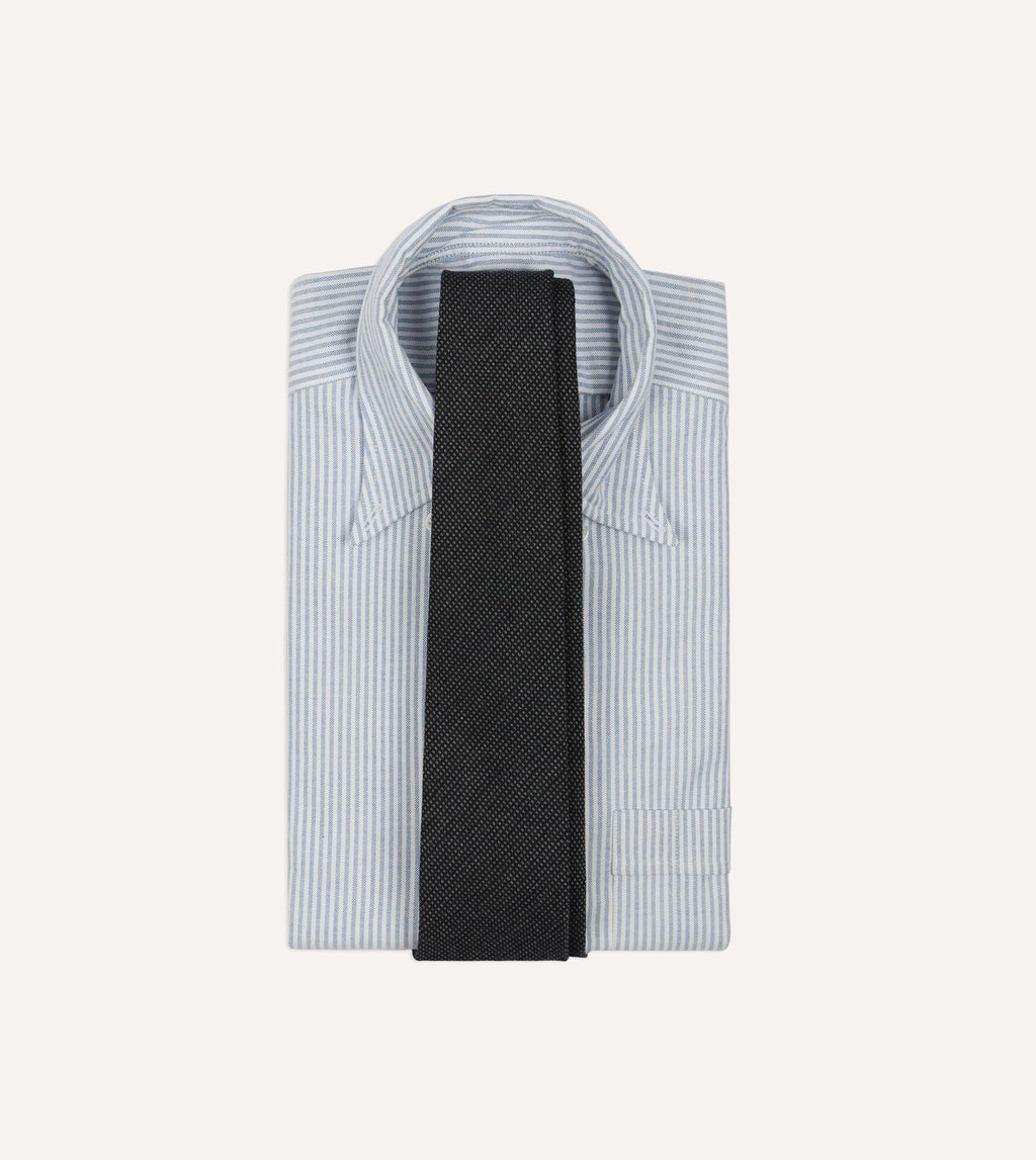 Oxford Weave Wool-Silk Tie - Navy & Grey