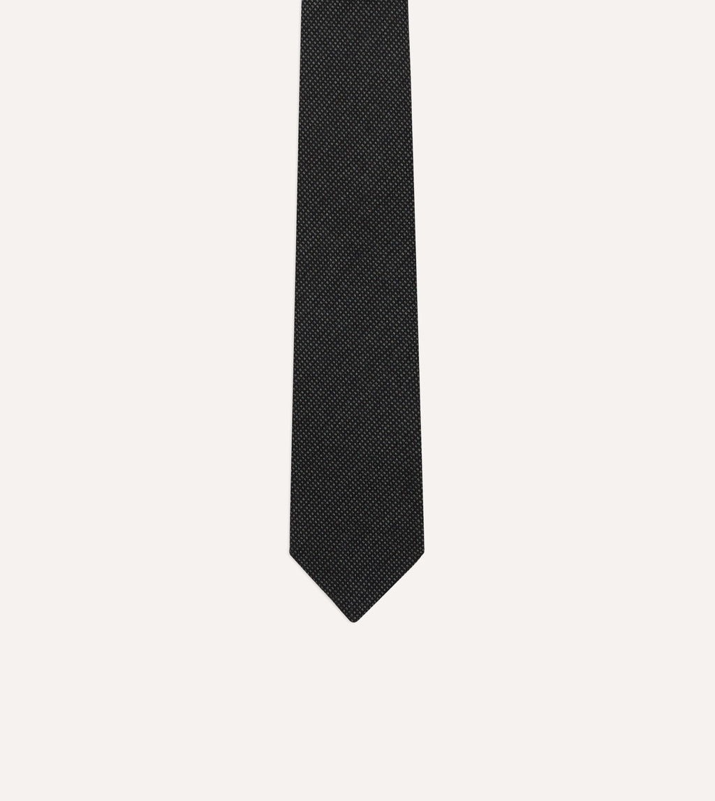 Oxford Weave Wool-Silk Tie - Navy & Grey