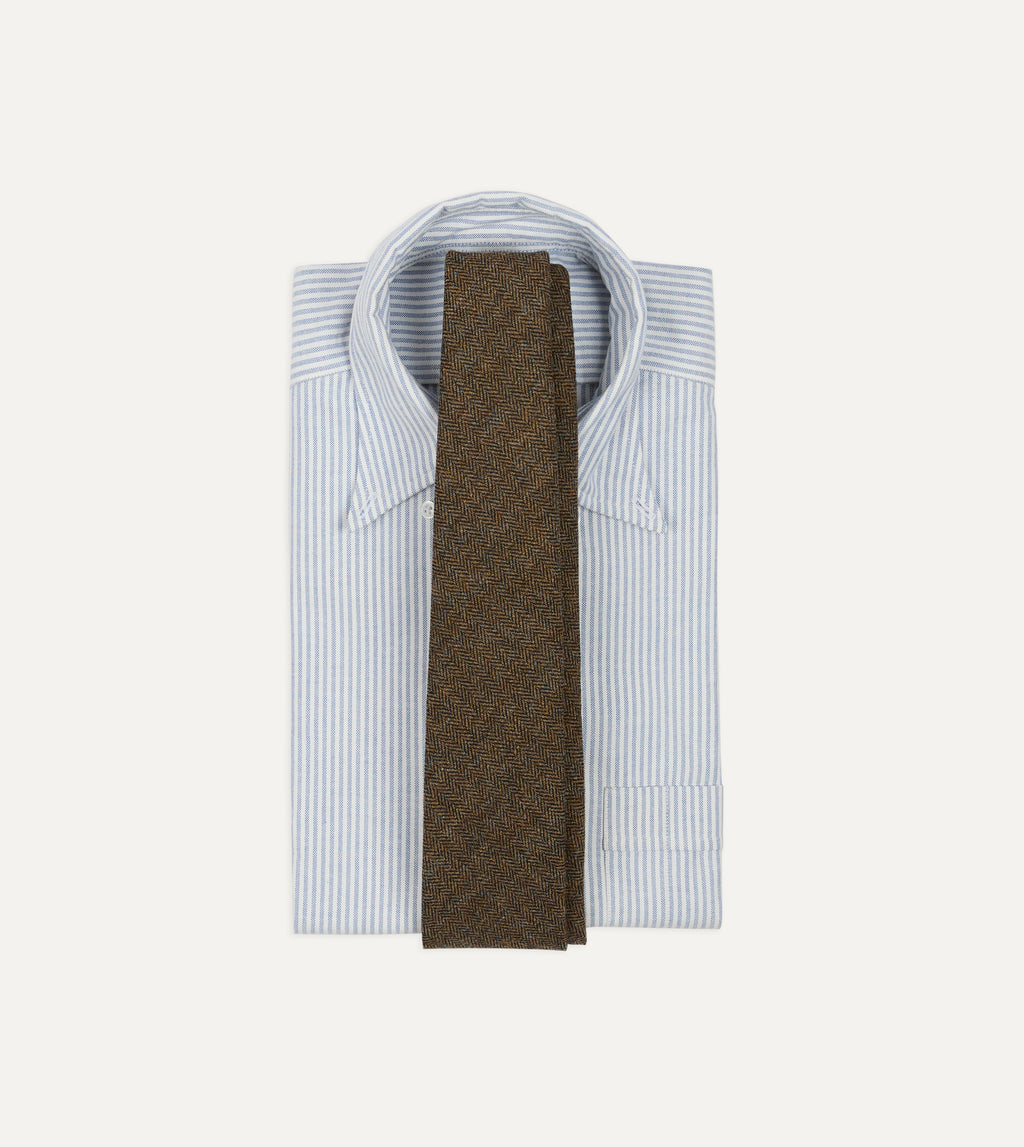 Shetland Wool Herringbone Tie - Brown & Black