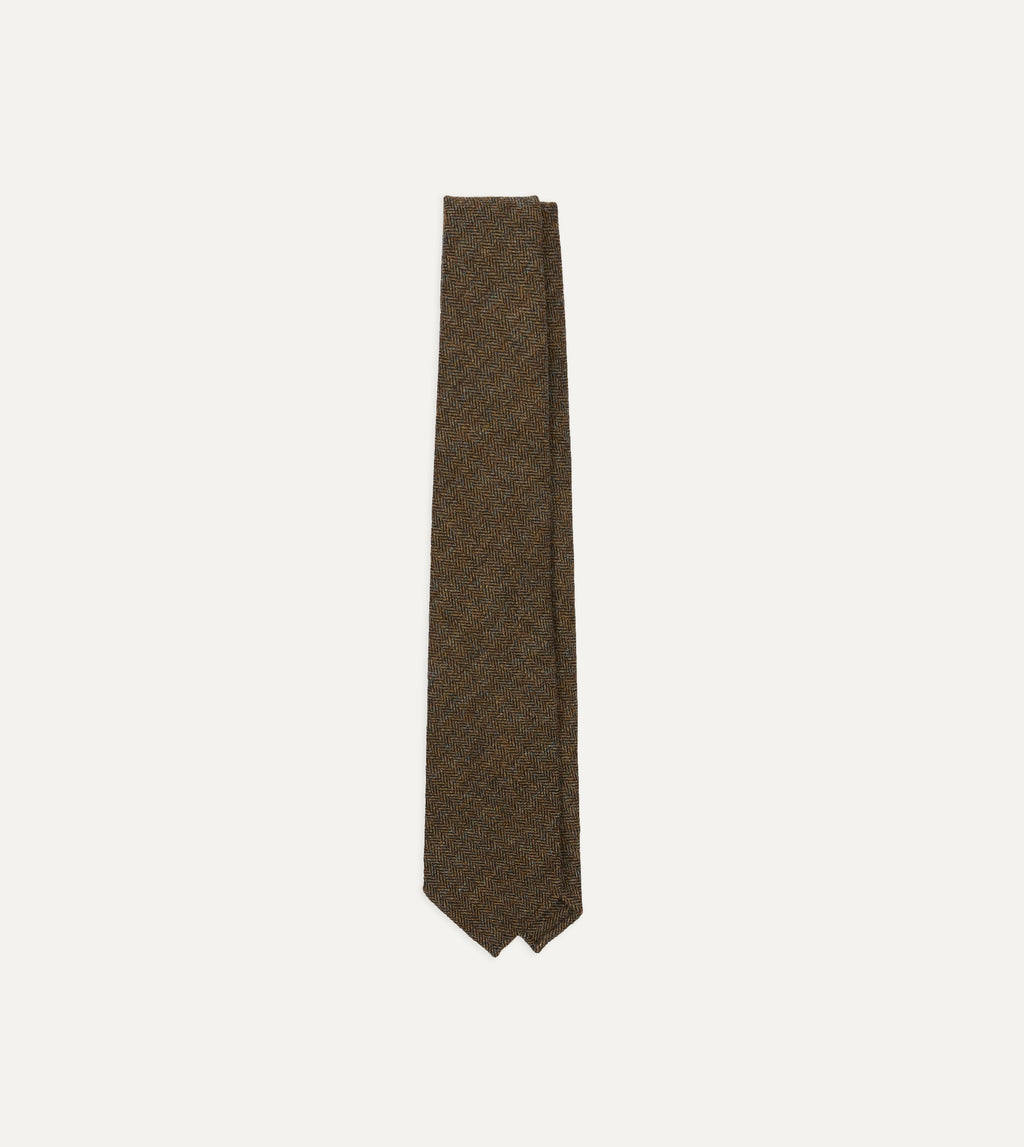 Shetland Wool Herringbone Tie - Brown & Black