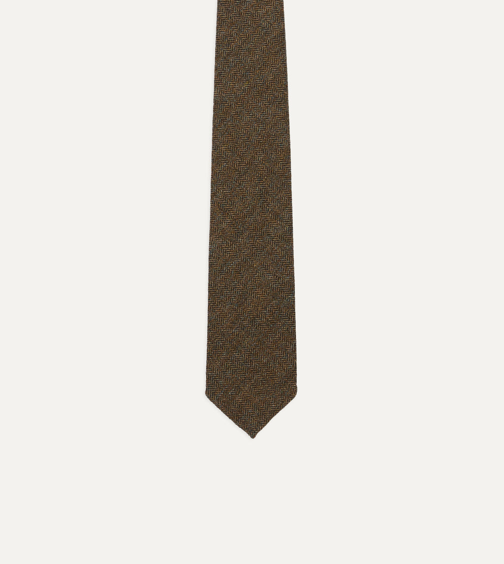 Shetland Wool Herringbone Tie - Brown & Black
