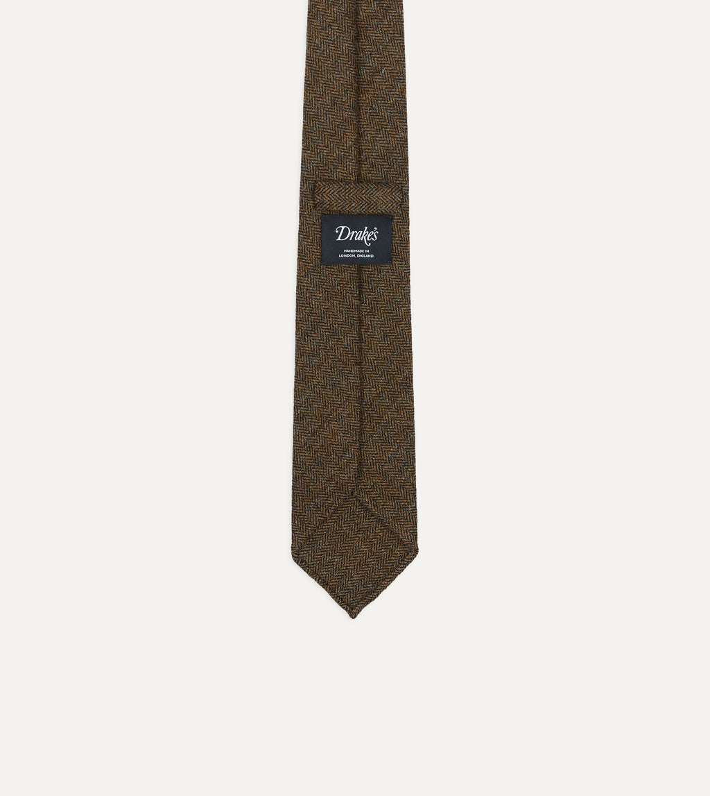 Shetland Wool Herringbone Tie - Brown & Black