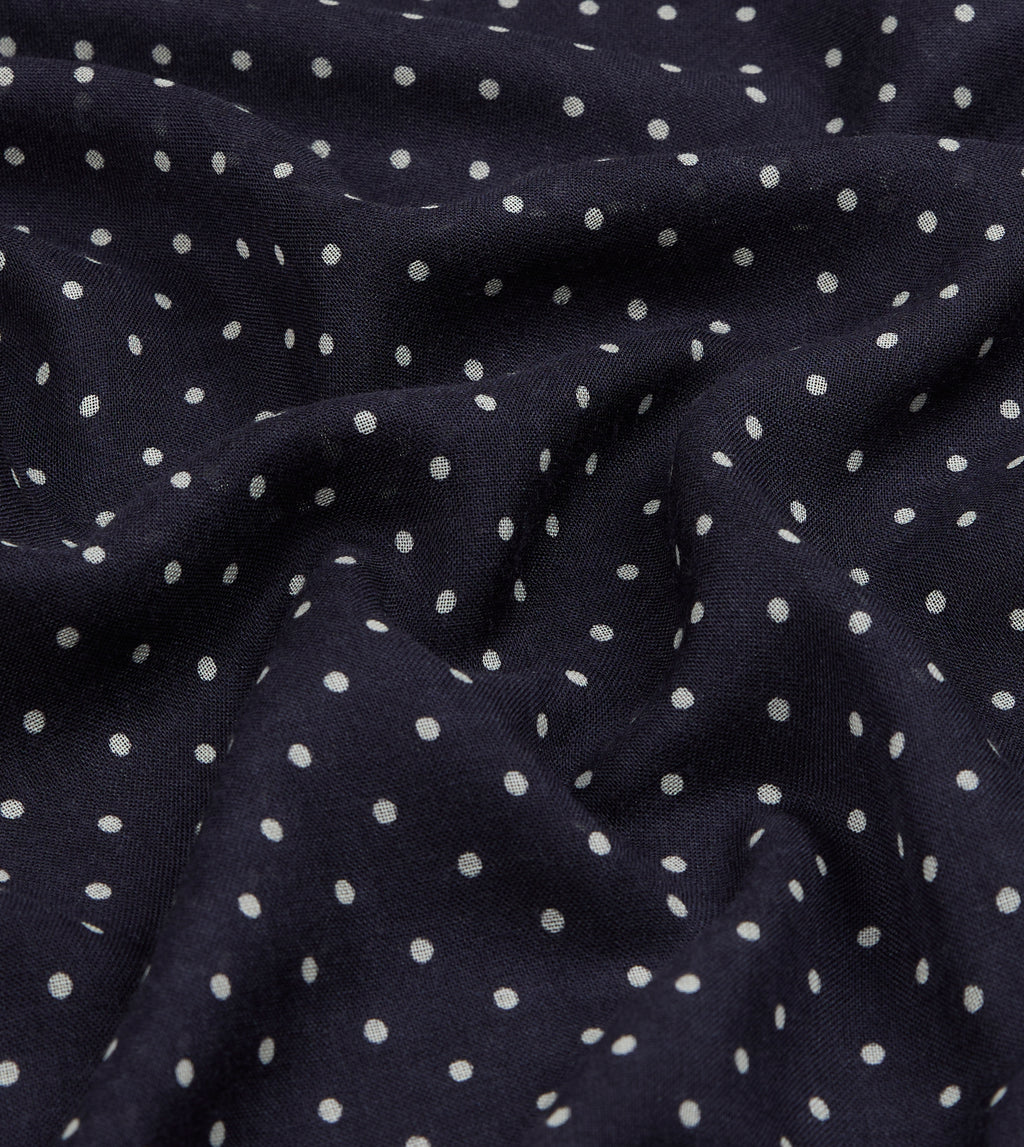 Polka Dot Wool-Silk Scarf - Navy