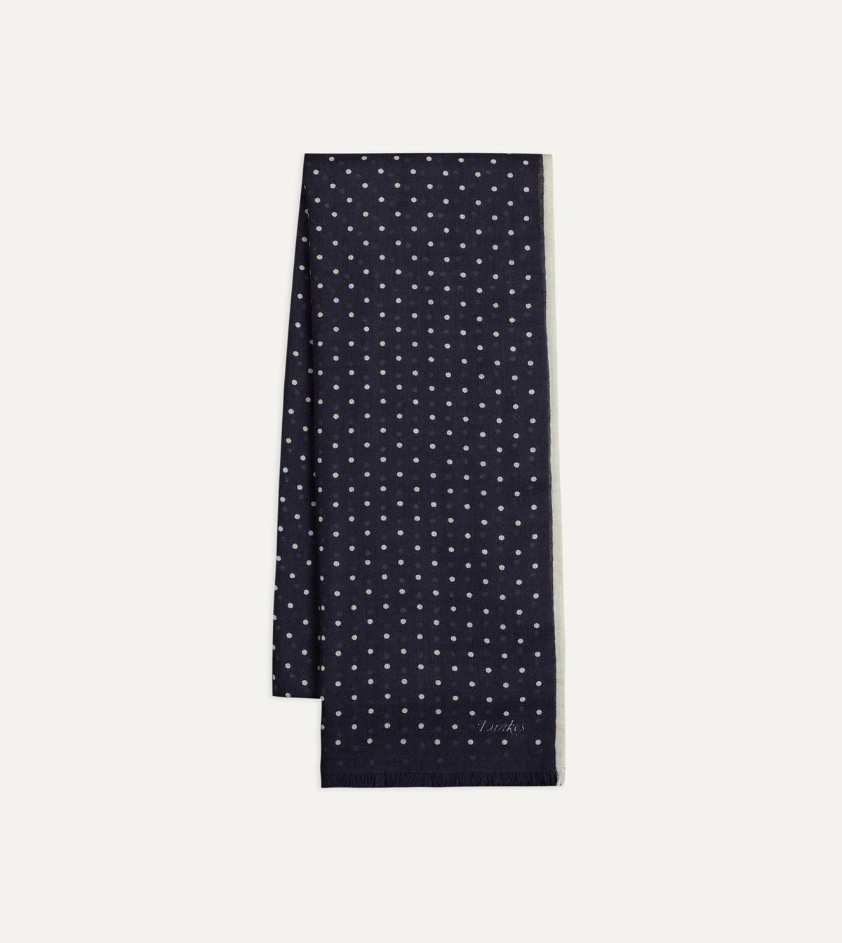 Polka Dot Wool-Silk Scarf - Navy