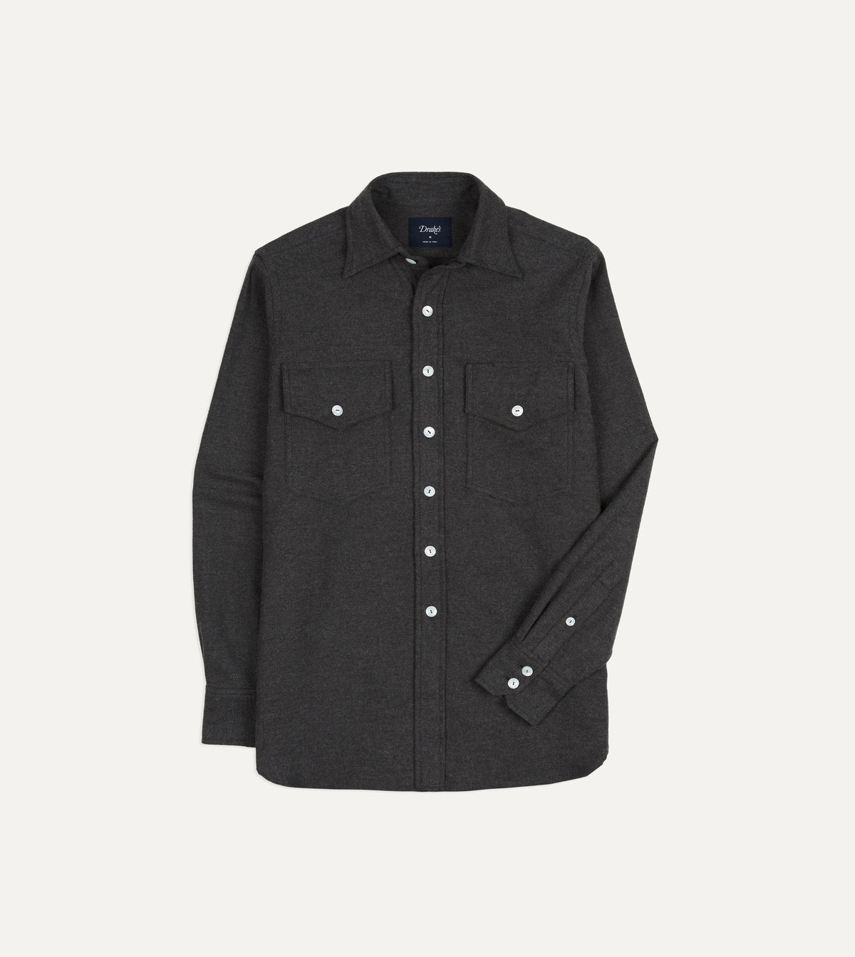 Two-Pocket Point Collar Work Shirt - Grey Cotton