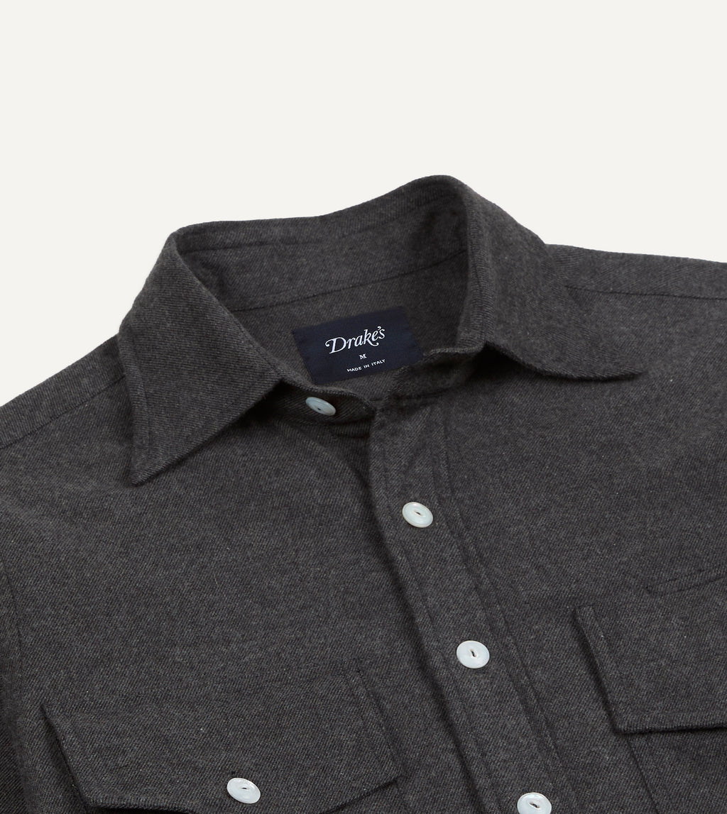 Two-Pocket Point Collar Work Shirt - Grey Cotton