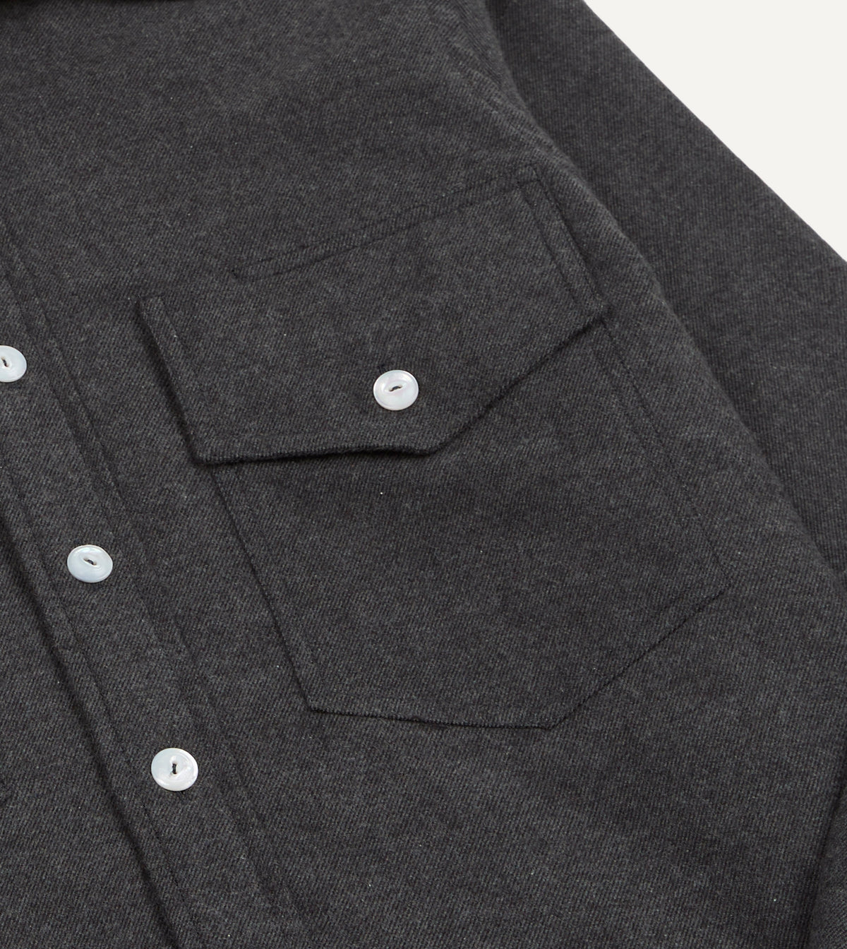 Two-Pocket Point Collar Work Shirt - Grey Cotton