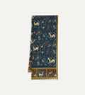 Navy unicorn print wool-silk scarf by Drake's, featuring intricate unicorn designs on soft, luxurious fabric.