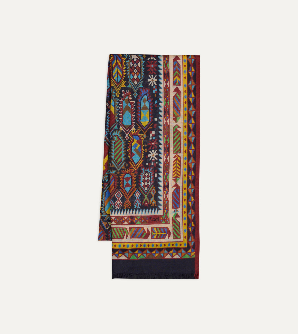 Woven Print Wool-Silk Scarf - Purple & Navy