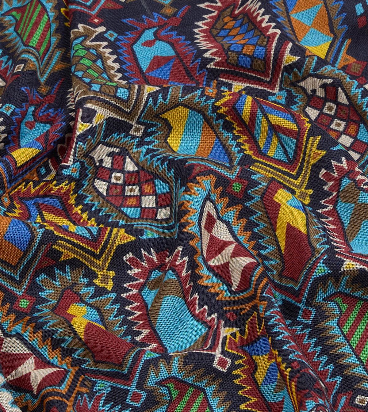 Woven Print Wool-Silk Scarf - Purple & Navy