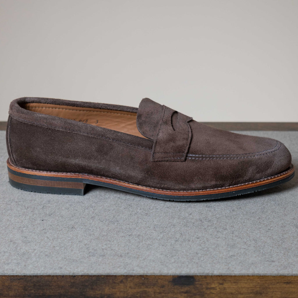 Unlined VAN Penny Loafer Rubber Sole - Dark Brown Suede