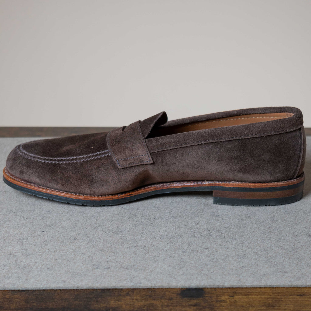 Unlined VAN Penny Loafer Rubber Sole - Dark Brown Suede