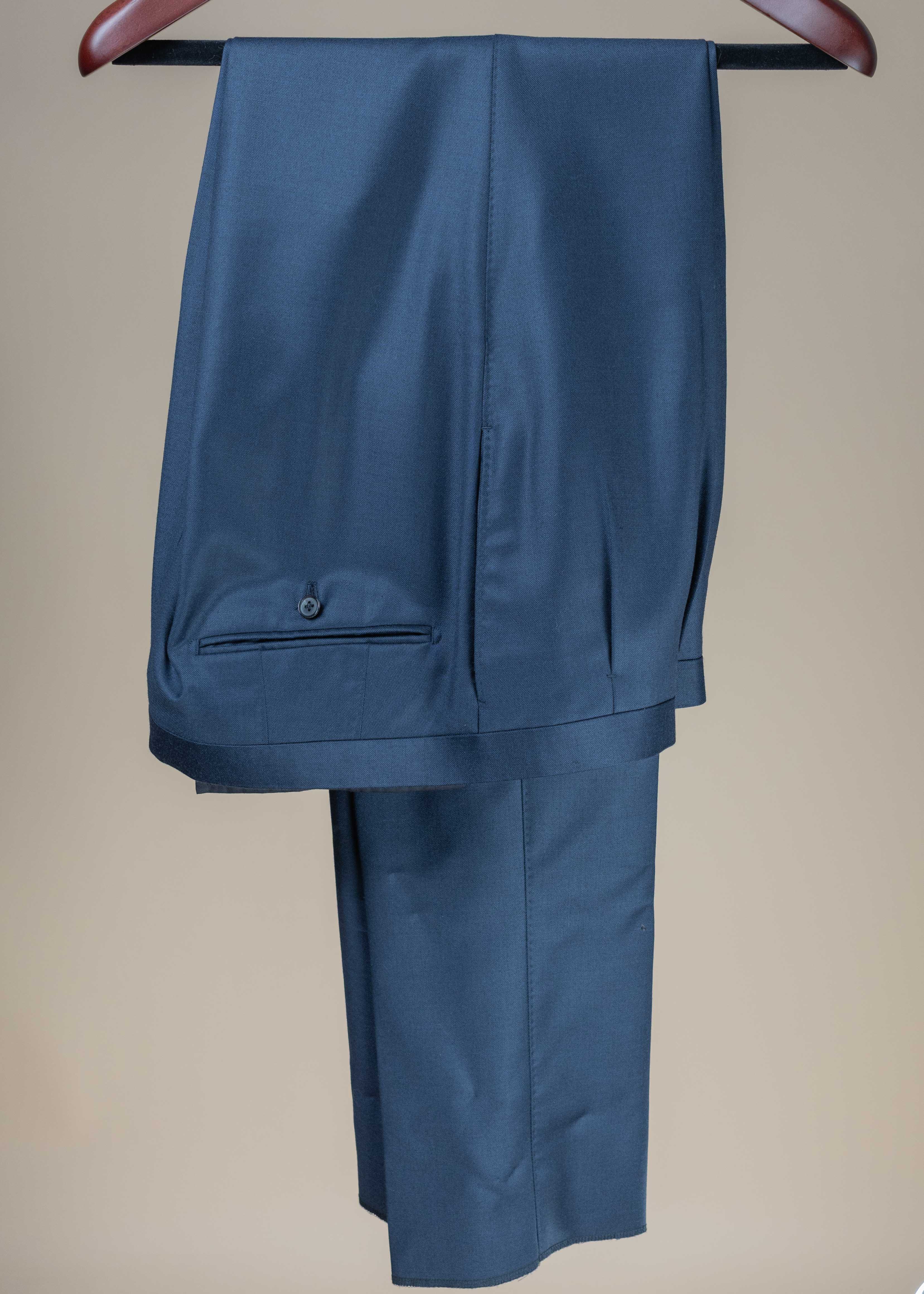 Wool Single Breasted Peak Lapel Suit - Light Navy