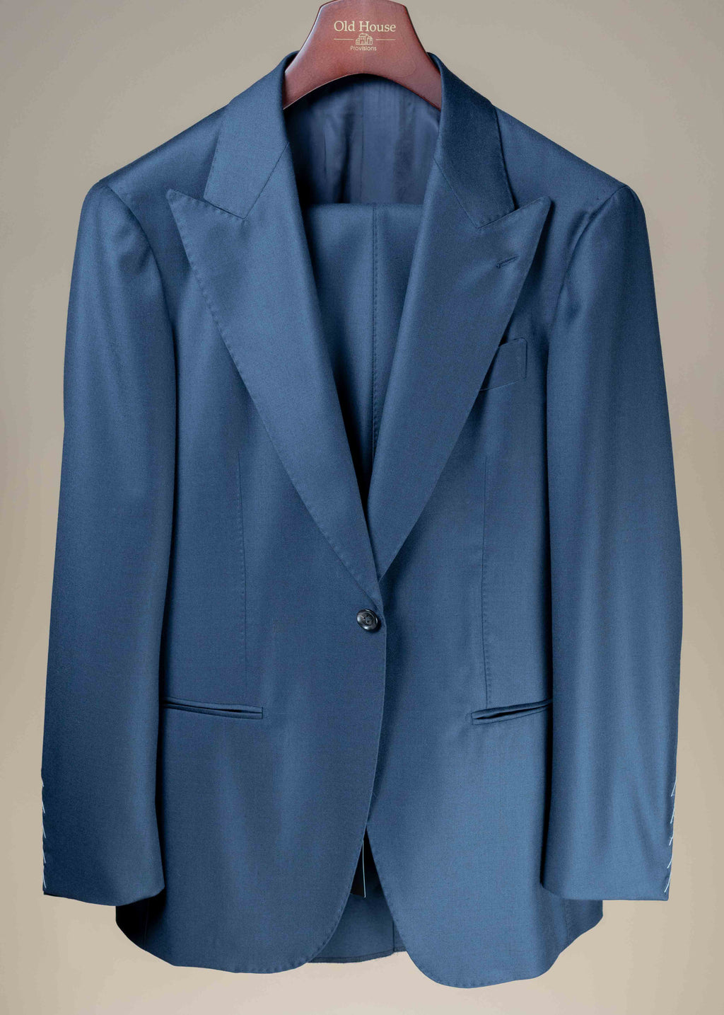 Wool Single Breasted Peak Lapel Suit - Light Navy