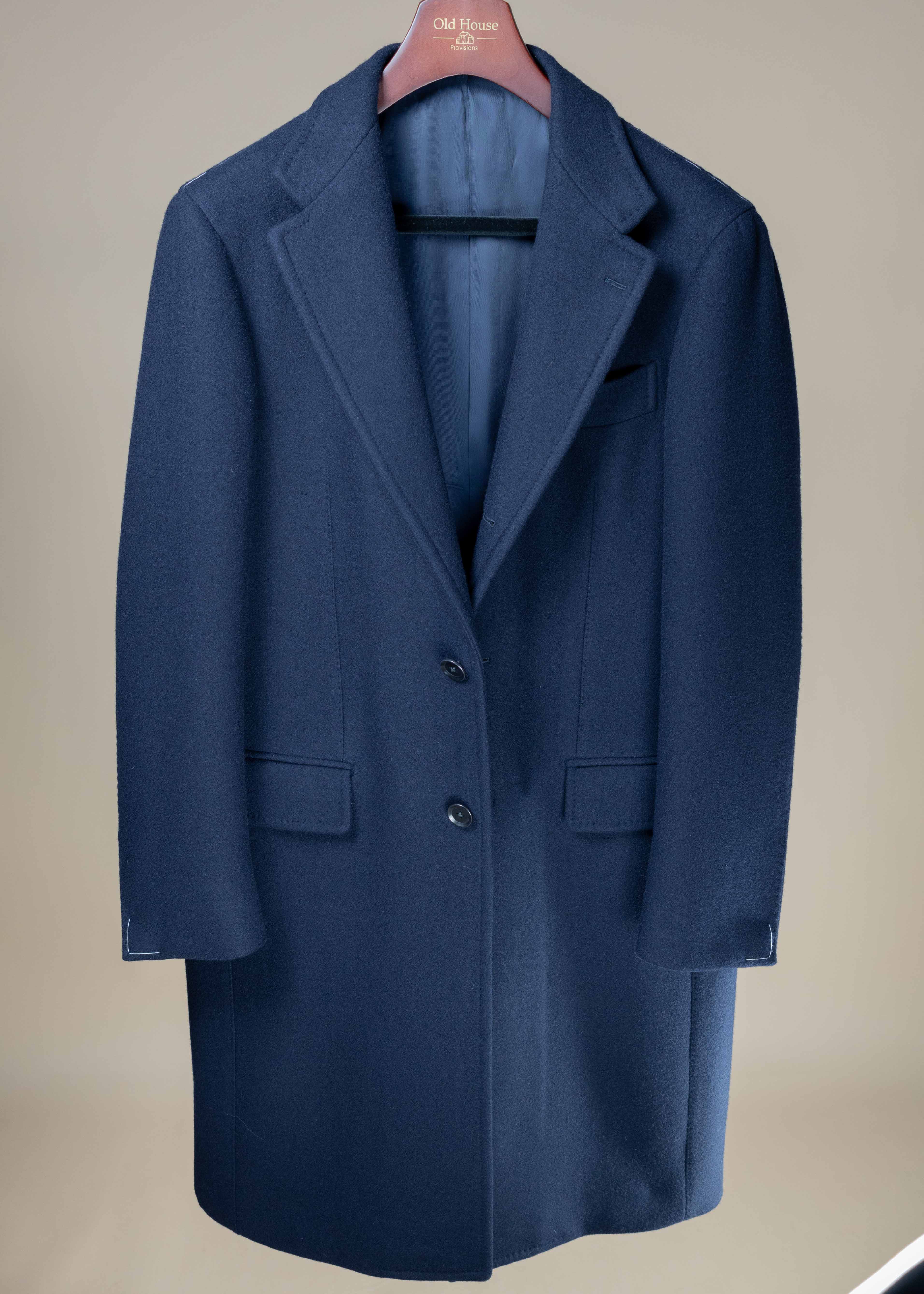 Wool Flannel Single Breasted Overcoat - Navy