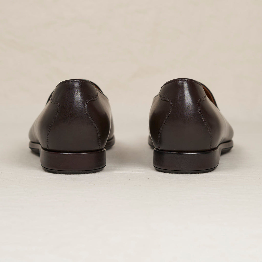 August Special Augie Type-S Loafer in espresso calf leather, showcasing the back view of stylish men's footwear.