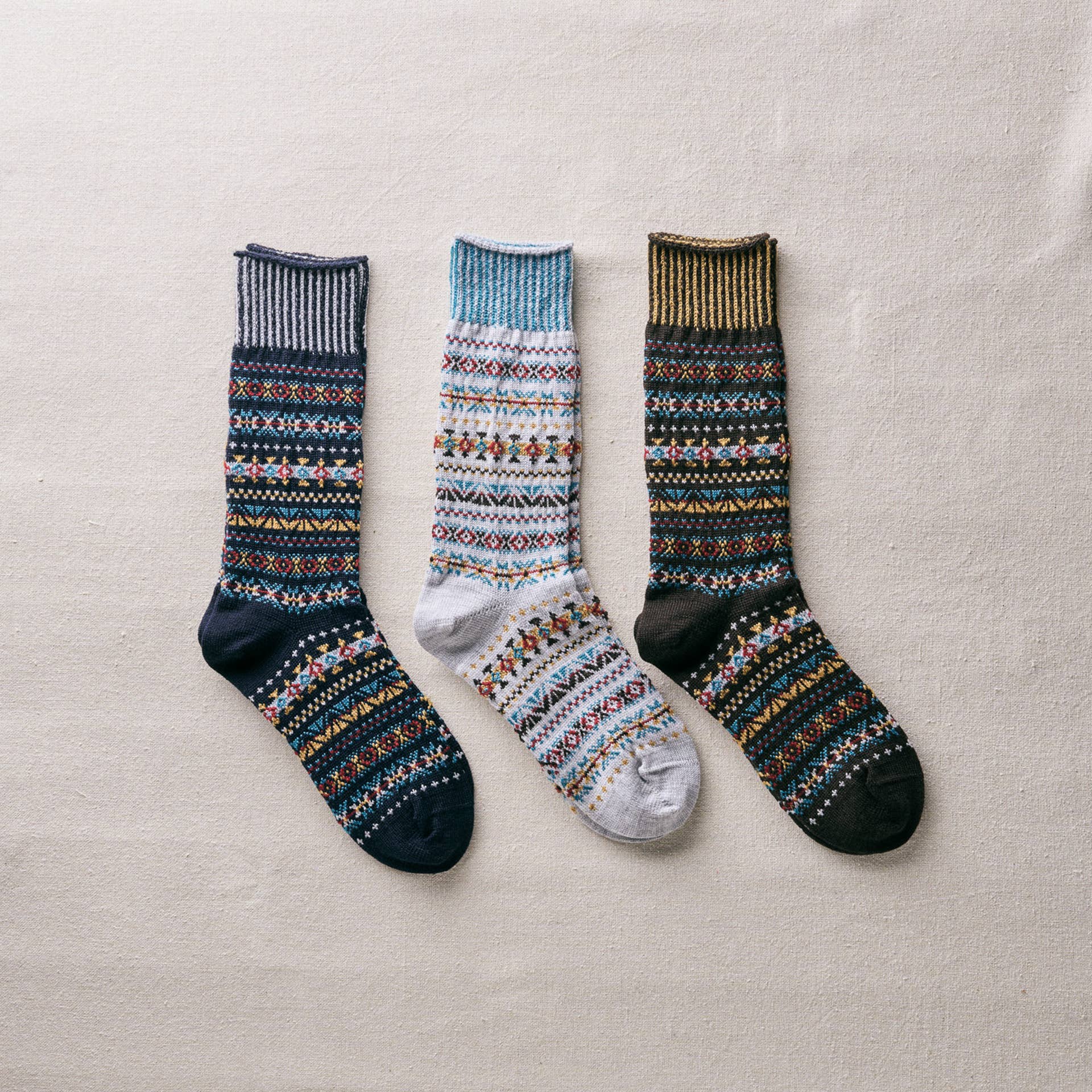 Wool Fair Isle Socks - Brown