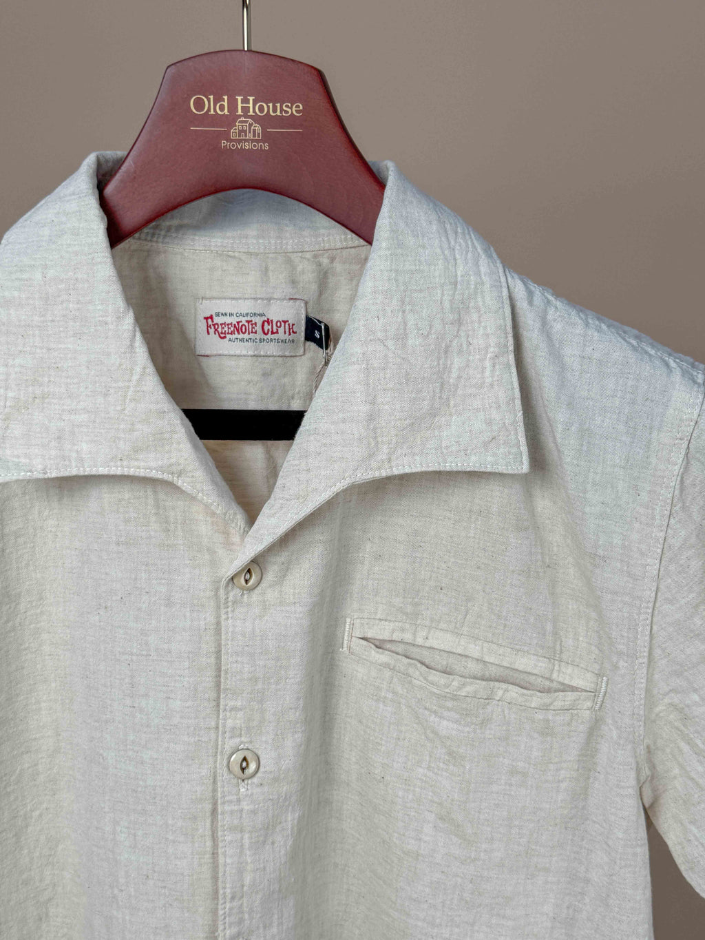 Freenote Cayucos Resort Collar Shirt in sand color, lightweight men's clothing with a casual collar design and relaxed fit.