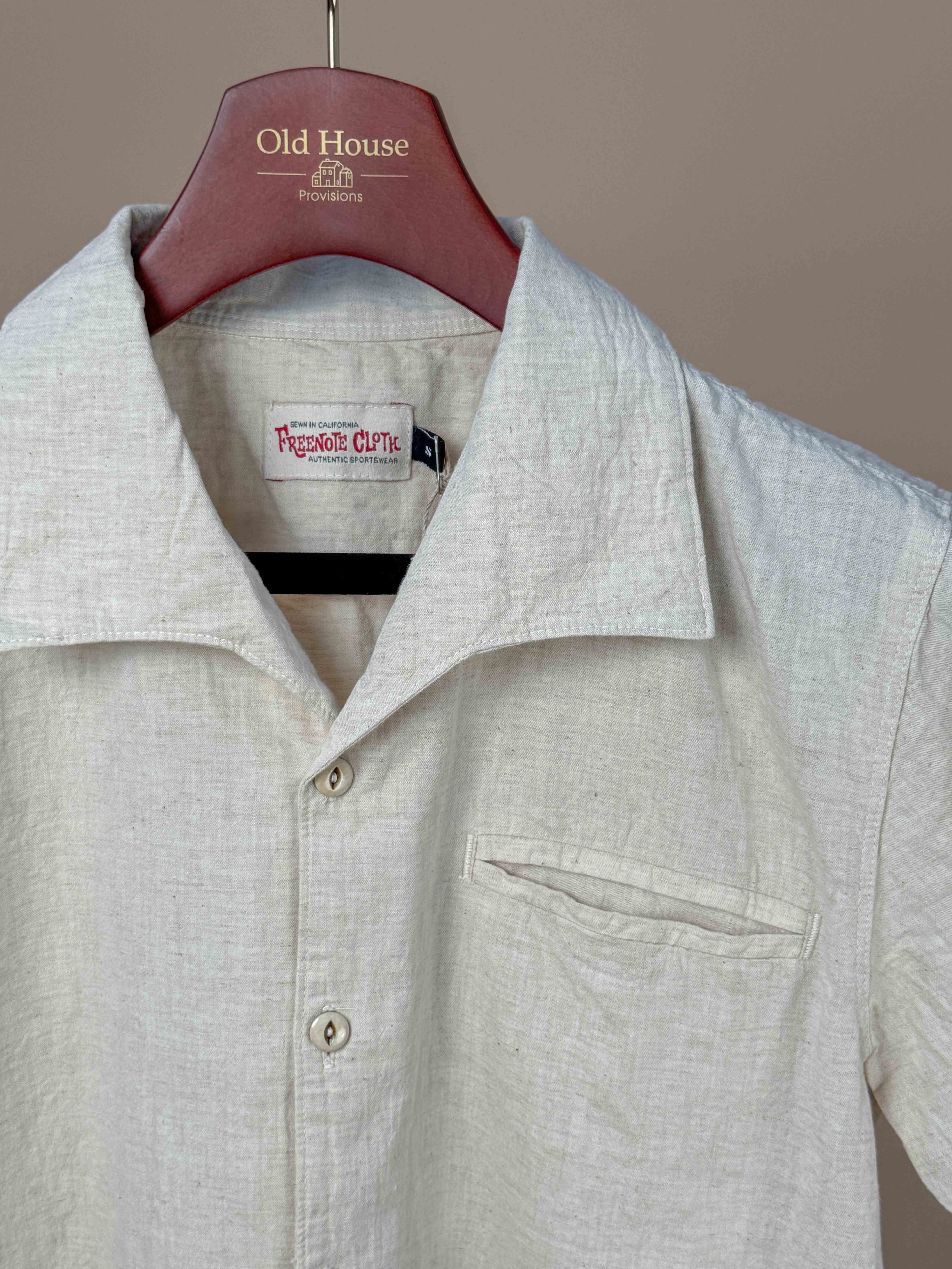 Freenote Cayucos Resort Collar Shirt in sand color, lightweight men's clothing with a casual collar design and relaxed fit.